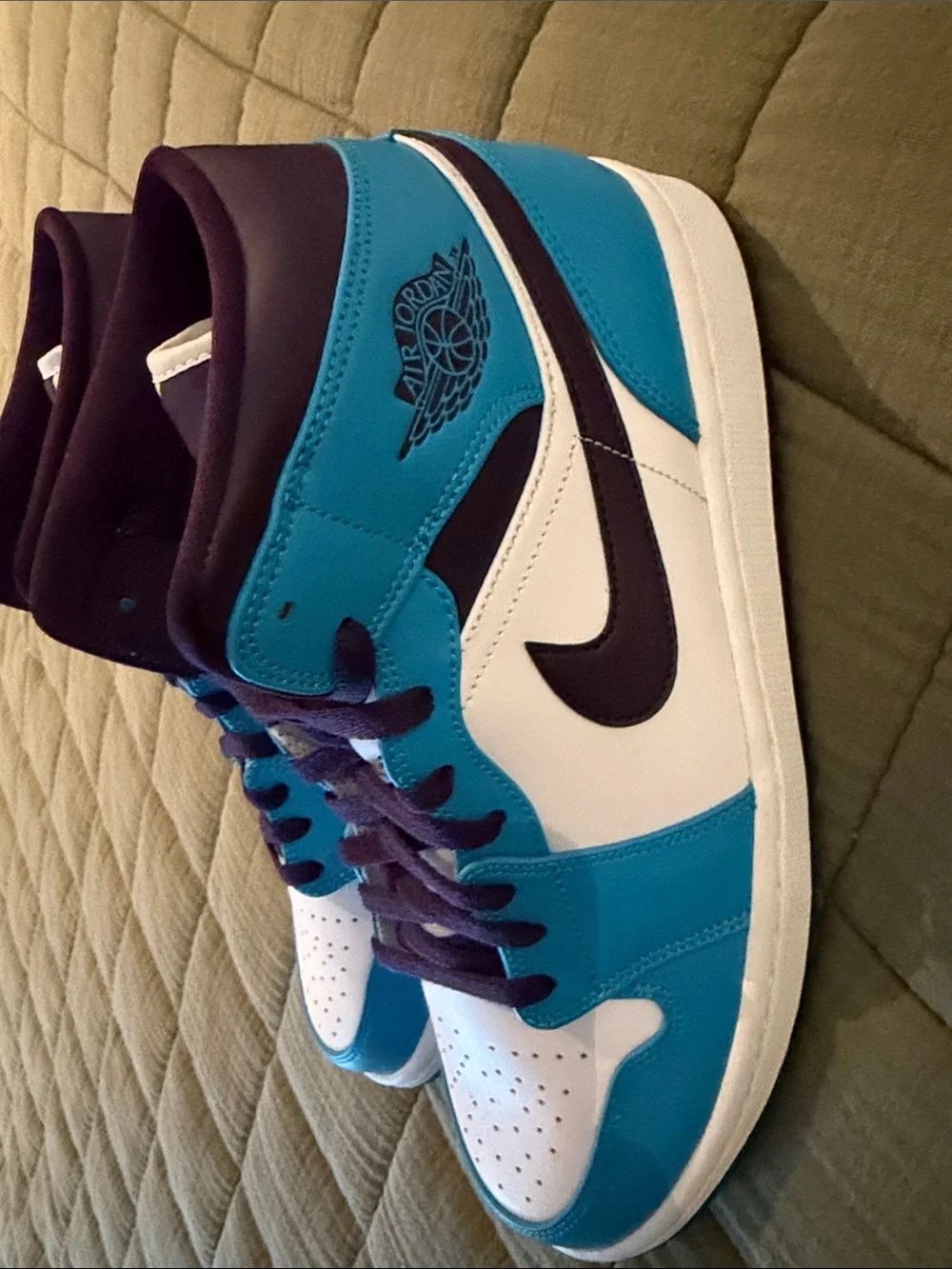 Nike Air Jordan Mid-Top Sneakers in White and Teal with Purple Accents